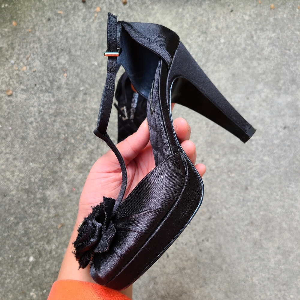 Barely worn BCBG black satin heels